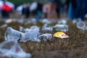 plastic littered on grass