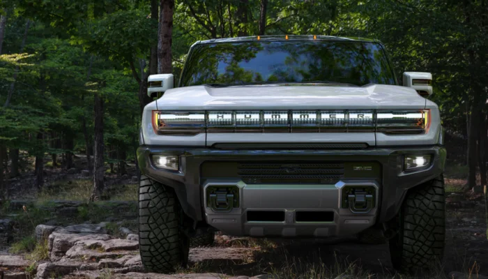electric hummer displayed outside