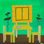 a painting depicting sustainable furniture