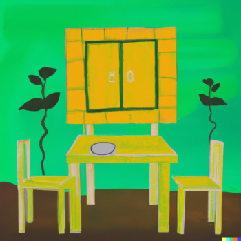 a painting depicting sustainable furniture