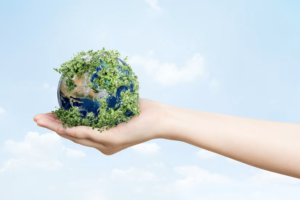 sustainable living environmentalist hand holding green earth