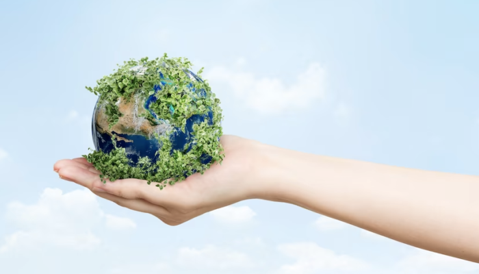 sustainable living environmentalist hand holding green earth