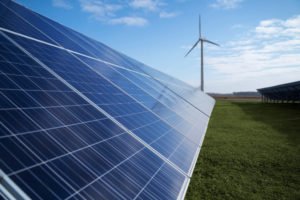 Solar pannels and wind power plant outside