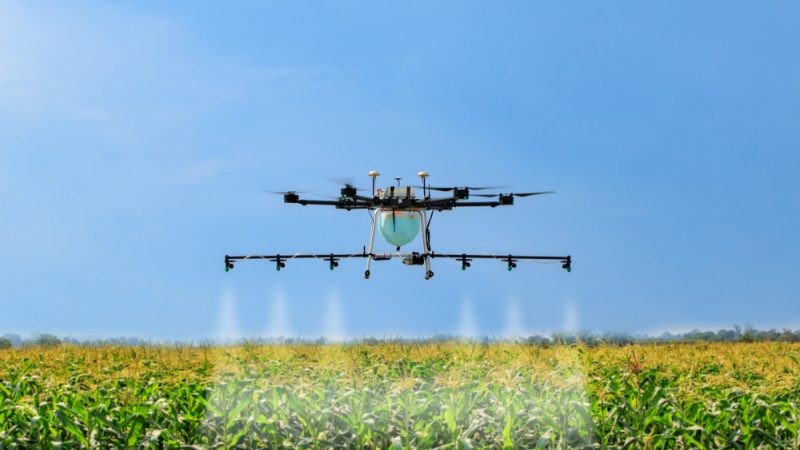 A drone used for the targeted application of pesticides.