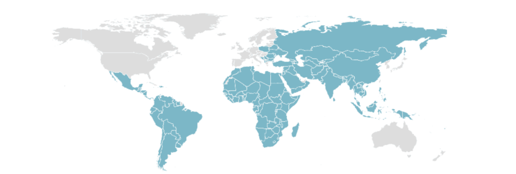 world map portraying developing countries