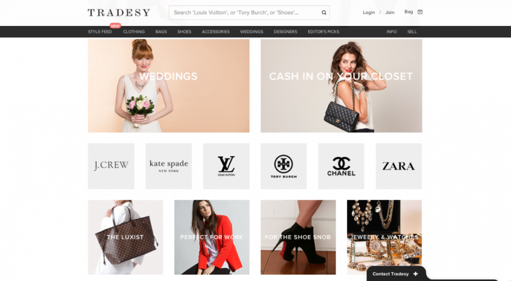 Tradesy marketplace homepage
