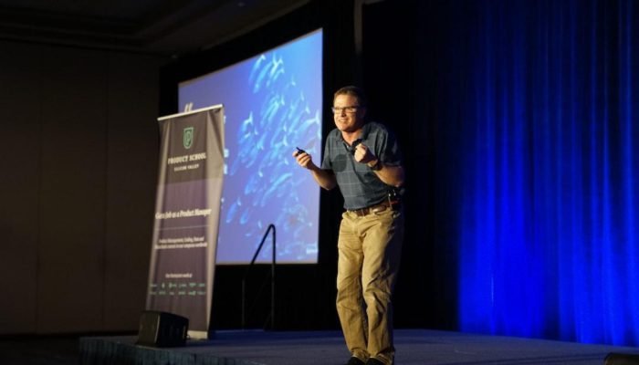 person talking in conference