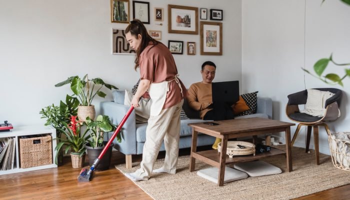 A Woman Cleaning a House