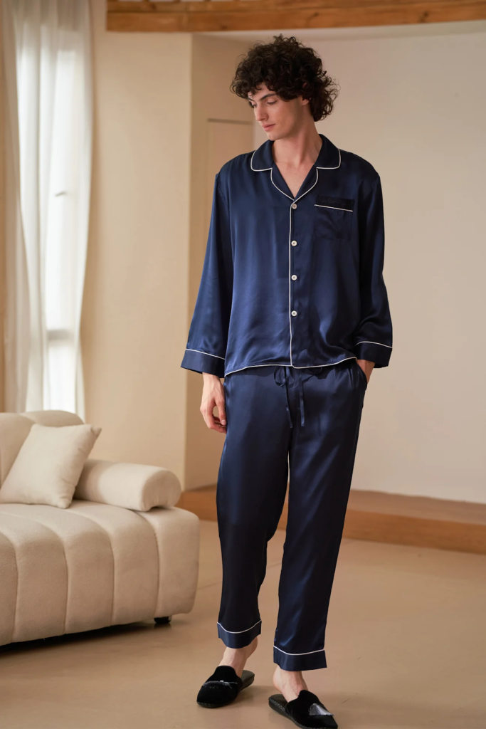 male wearing silk pajamas