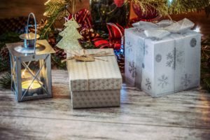 gift boxes beside a lamp