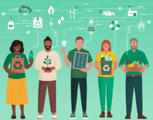 sustainable green business and packaging illustration