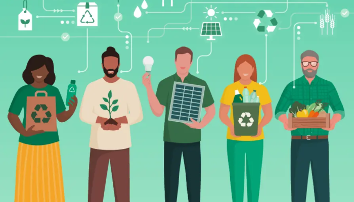 sustainable green business and packaging illustration