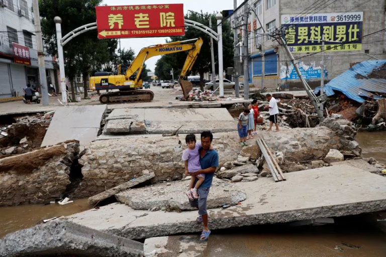 damaged road in china after a storm