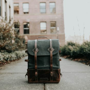 grey and brown backpack
