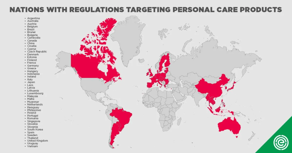 Nations with regulations targeting personal care products
