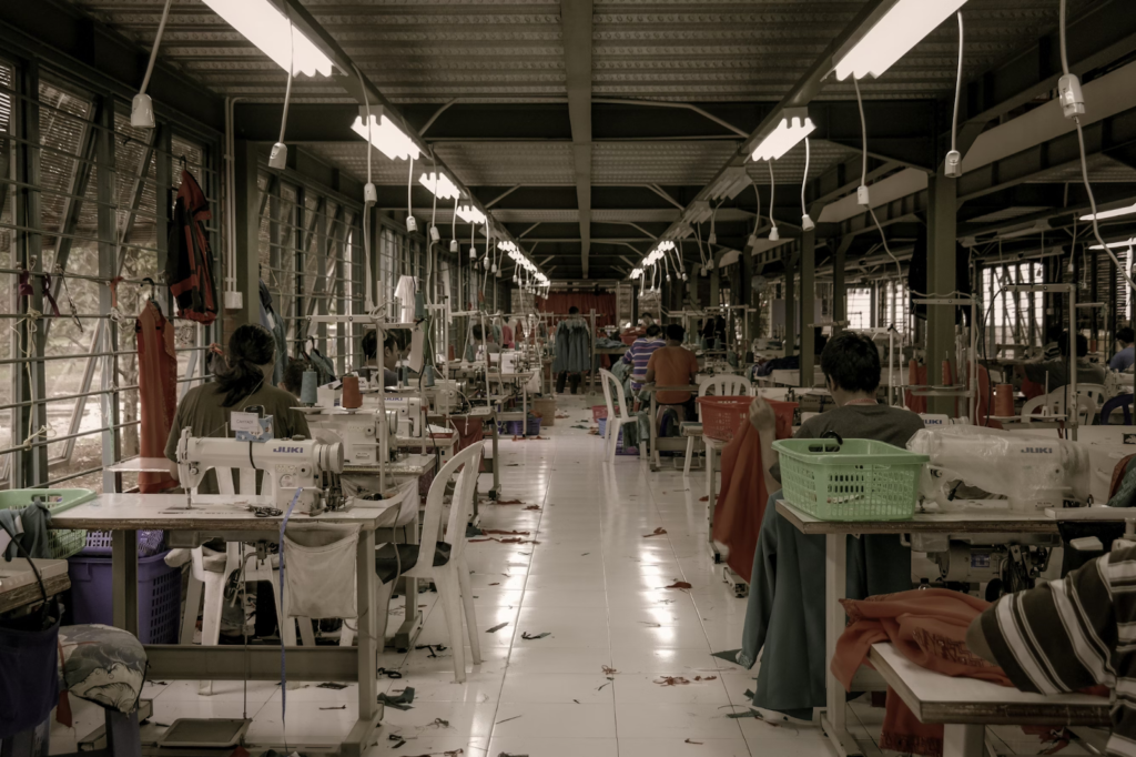 sewing machines in small garments factory