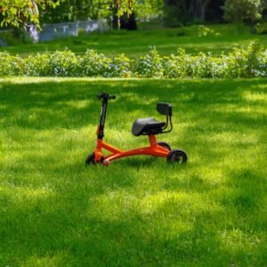 An electric scooter on a green grass field